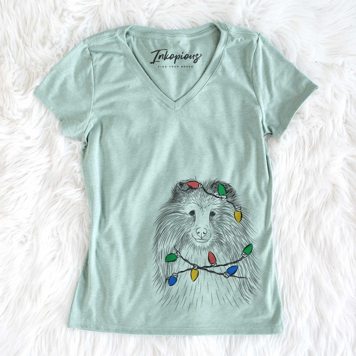 Christmas Lights Moxie the Shetland Sheepdog - Women&#39;s V-neck Shirt