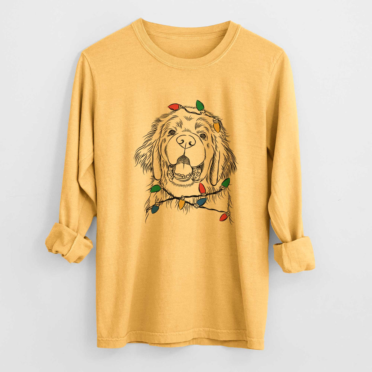 Christmas Lights Mozart the Newfoundland - Heavyweight 100% Cotton Long Sleeve