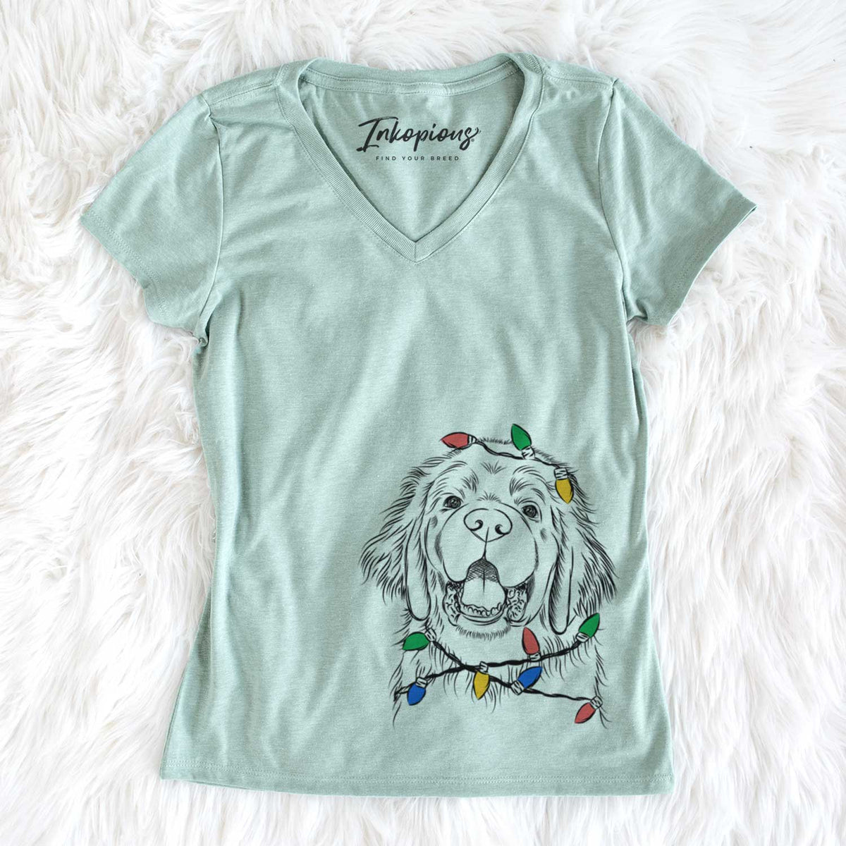 Christmas Lights Mozart the Newfoundland - Women&#39;s V-neck Shirt