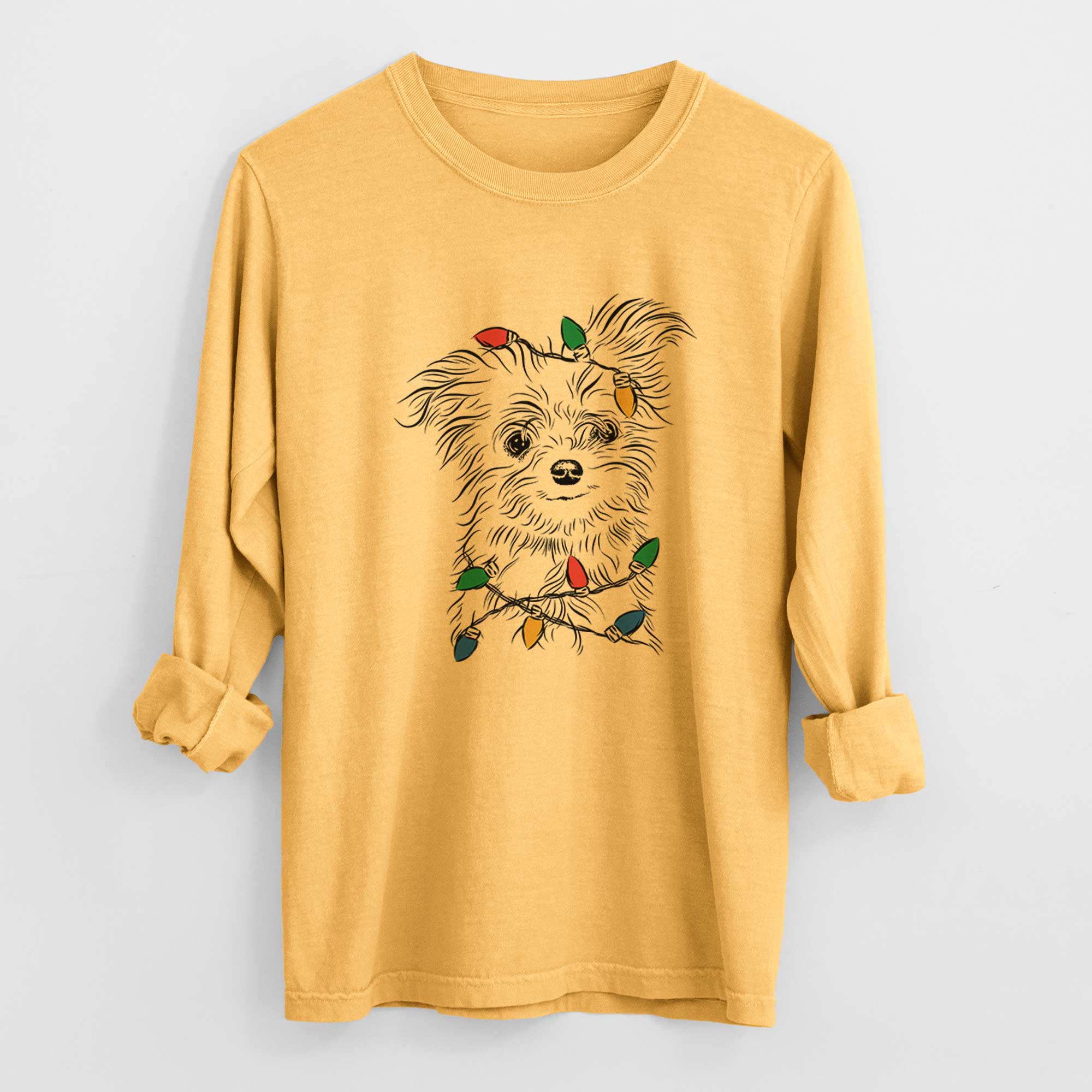 Christmas Lights Mr. Gucci Poochi the Maltese - Heavyweight 100% Cotton Long Sleeve