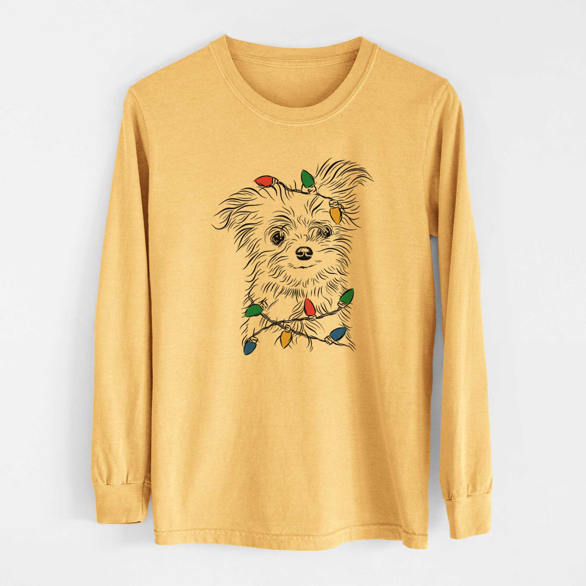 Christmas Lights Mr. Gucci Poochi the Maltese - Heavyweight 100% Cotton Long Sleeve