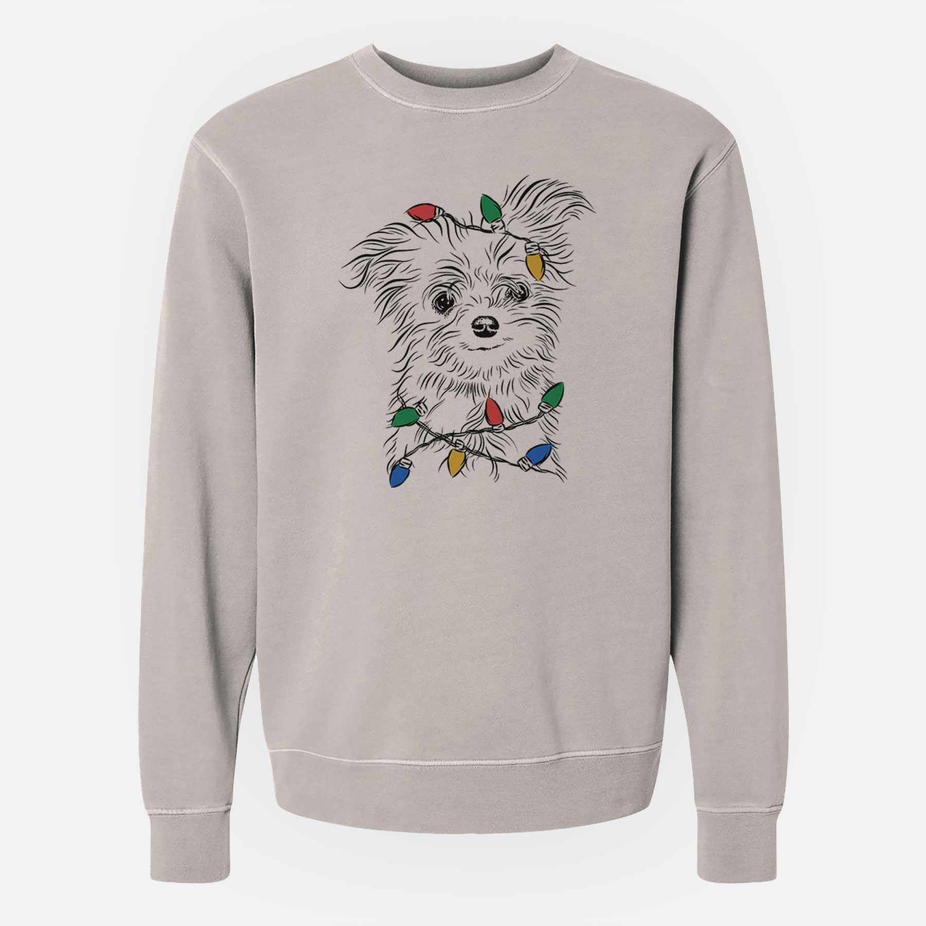 Christmas Lights Mr. Gucci Poochi the Maltese - Unisex Pigment Dyed Crew Sweatshirt