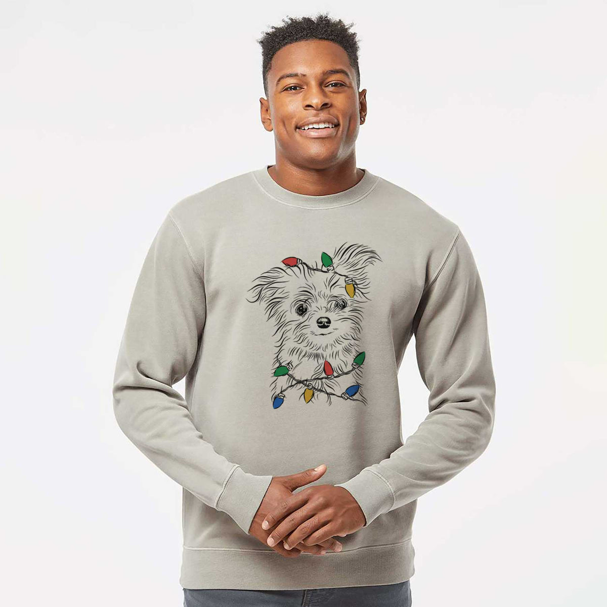 Christmas Lights Mr. Gucci Poochi the Maltese - Unisex Pigment Dyed Crew Sweatshirt
