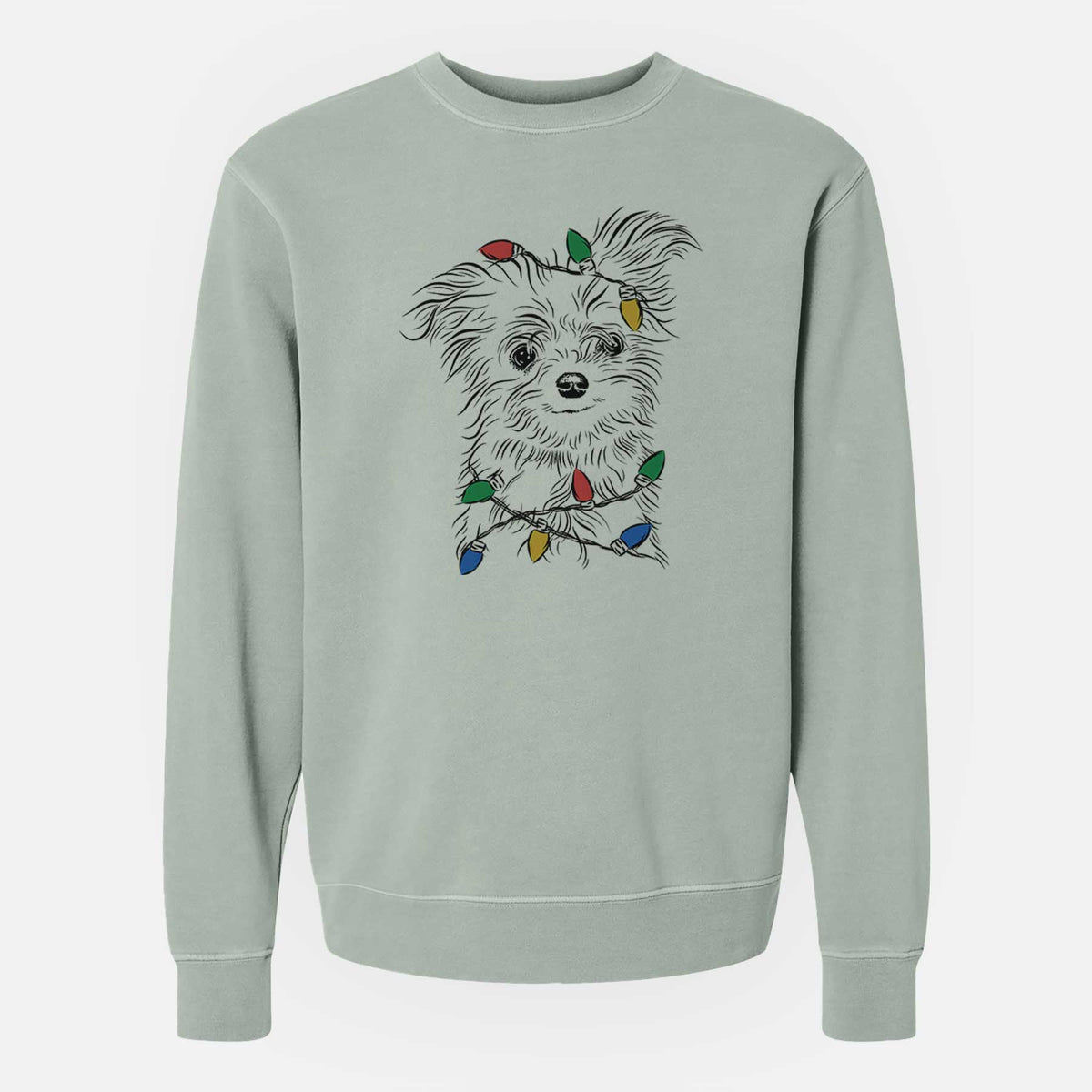 Christmas Lights Mr. Gucci Poochi the Maltese - Unisex Pigment Dyed Crew Sweatshirt