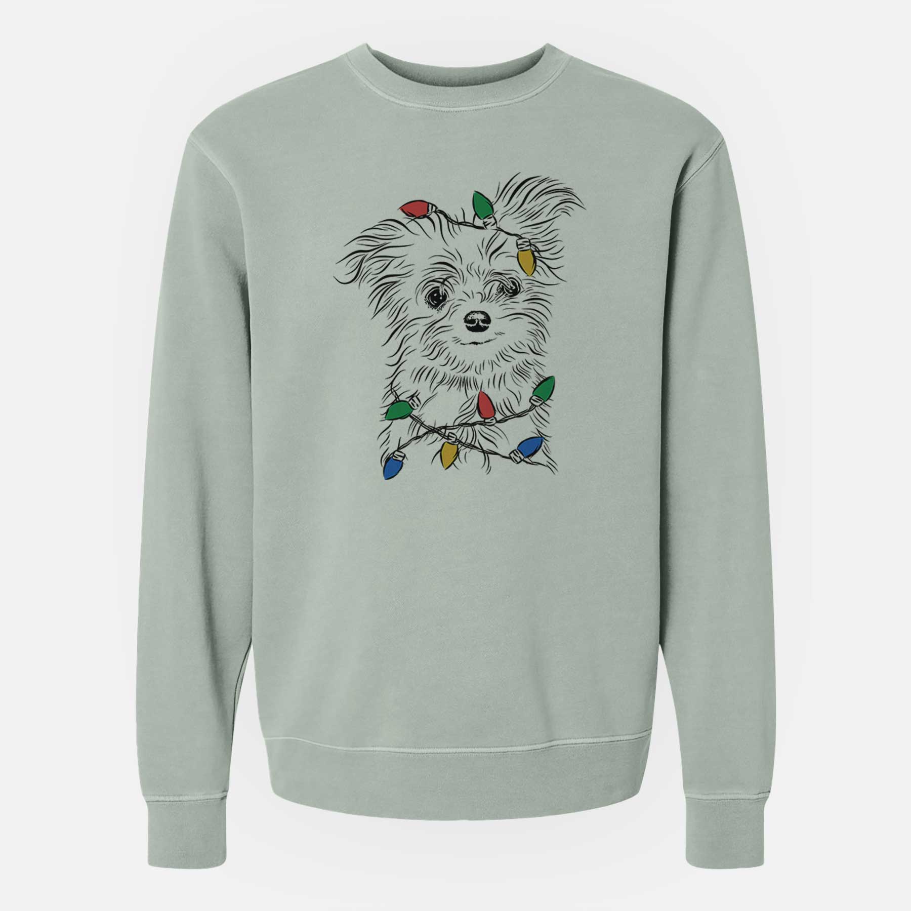 Christmas Lights Mr. Gucci Poochi the Maltese - Unisex Pigment Dyed Crew Sweatshirt