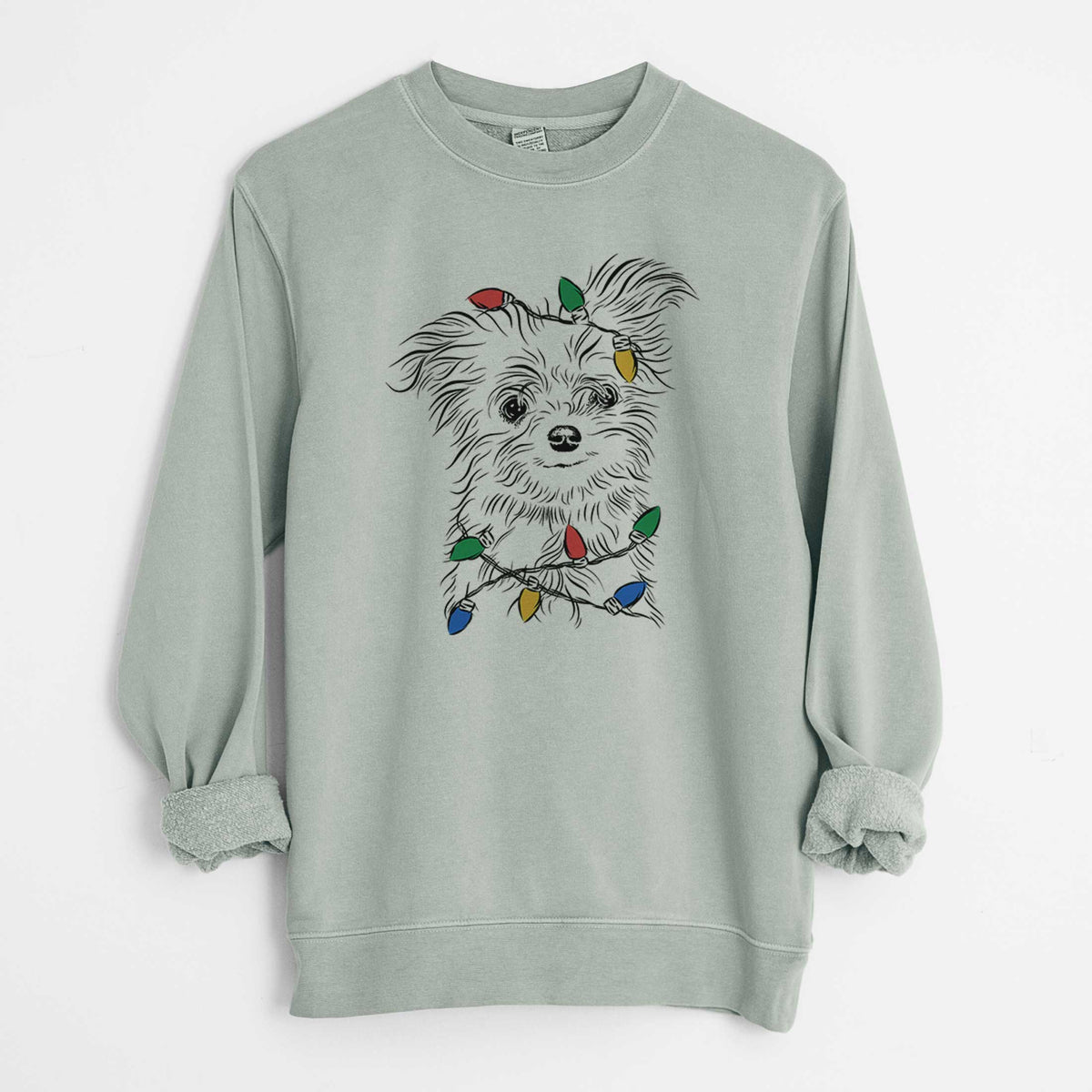 Christmas Lights Mr. Gucci Poochi the Maltese - Unisex Pigment Dyed Crew Sweatshirt