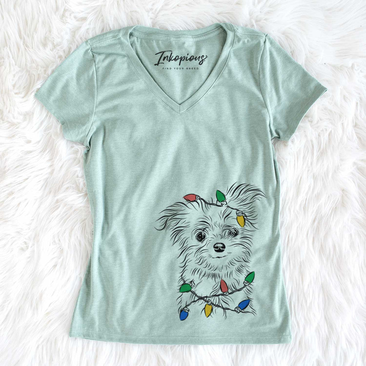 Christmas Lights Mr. Gucci Poochi the Maltese - Women&#39;s V-neck Shirt