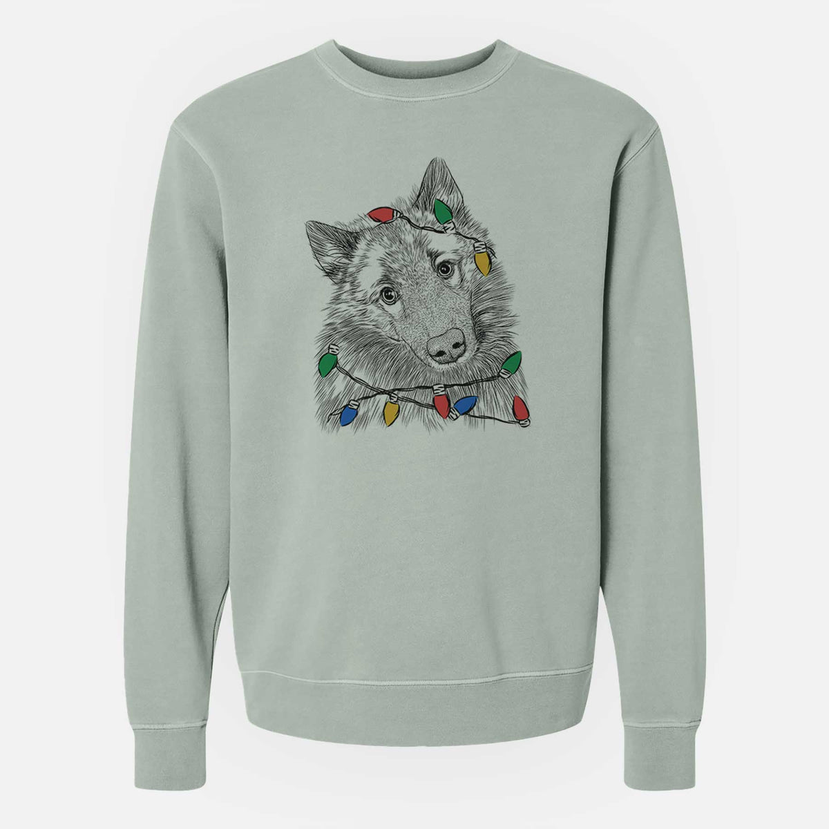 Christmas Lights Mr. Maverick the Keeshond - Unisex Pigment Dyed Crew Sweatshirt