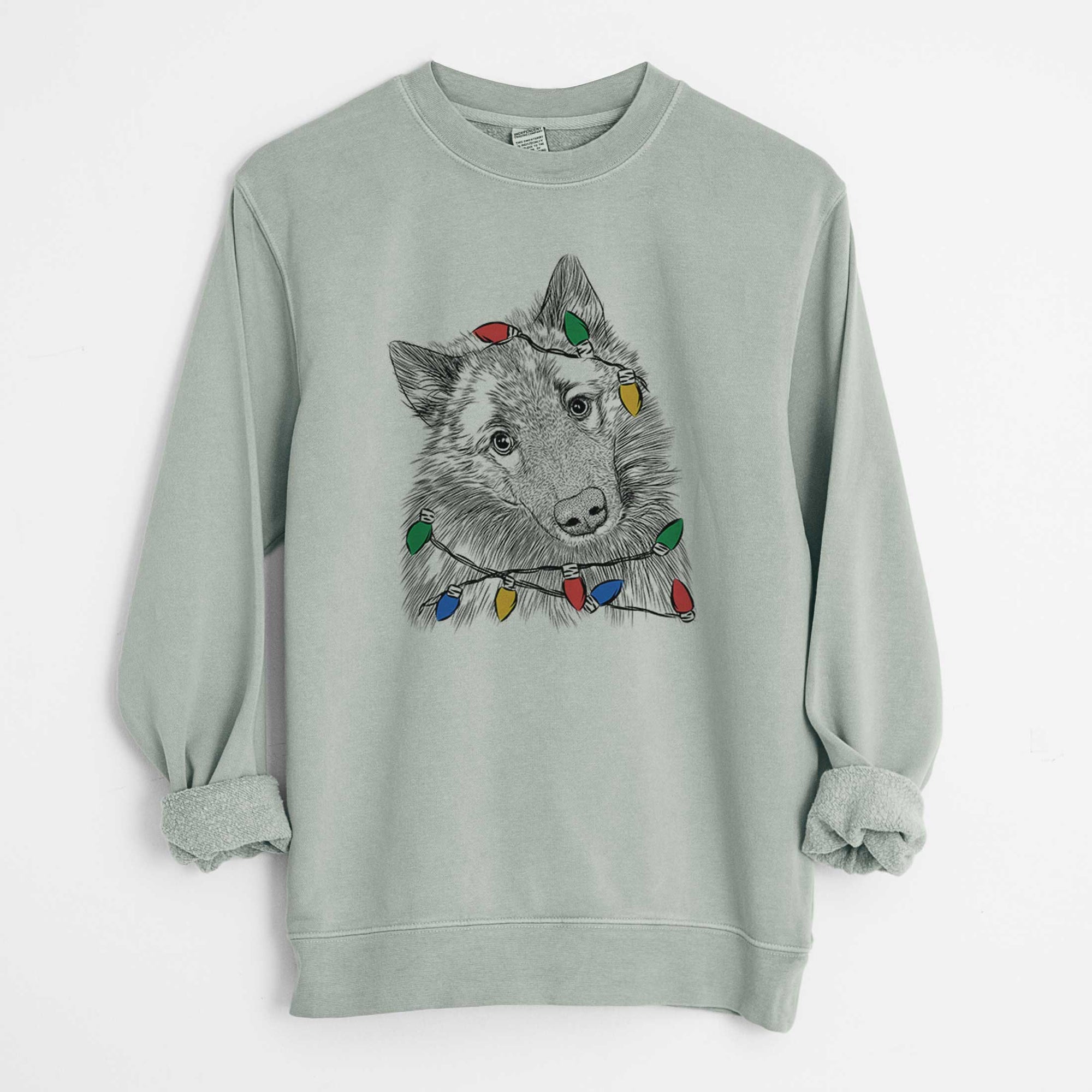 Christmas Lights Mr. Maverick the Keeshond - Unisex Pigment Dyed Crew Sweatshirt