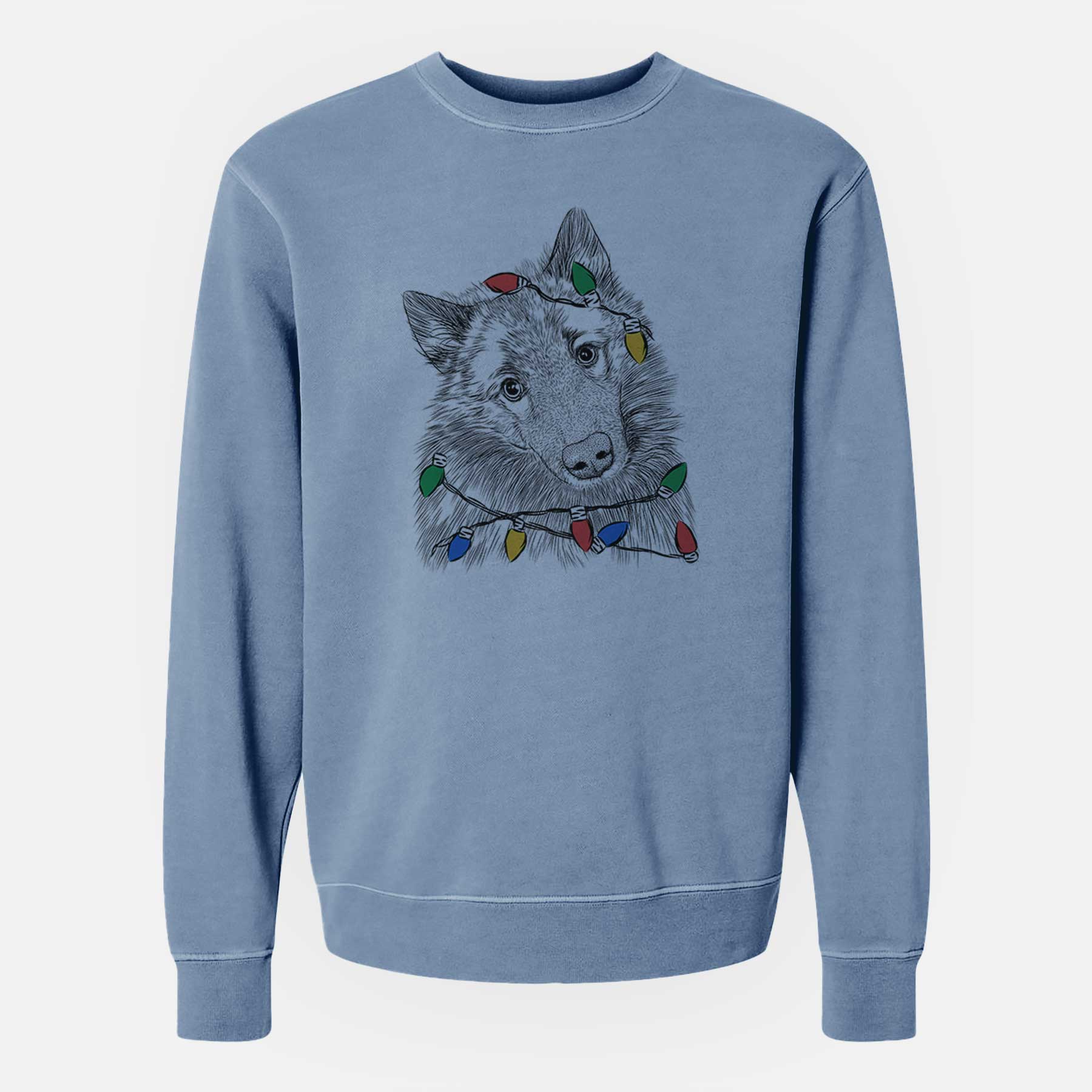 Christmas Lights Mr. Maverick the Keeshond - Unisex Pigment Dyed Crew Sweatshirt