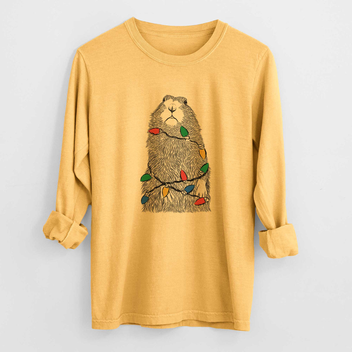 Christmas Lights Mr. Otis the Prairie Dog - Heavyweight 100% Cotton Long Sleeve