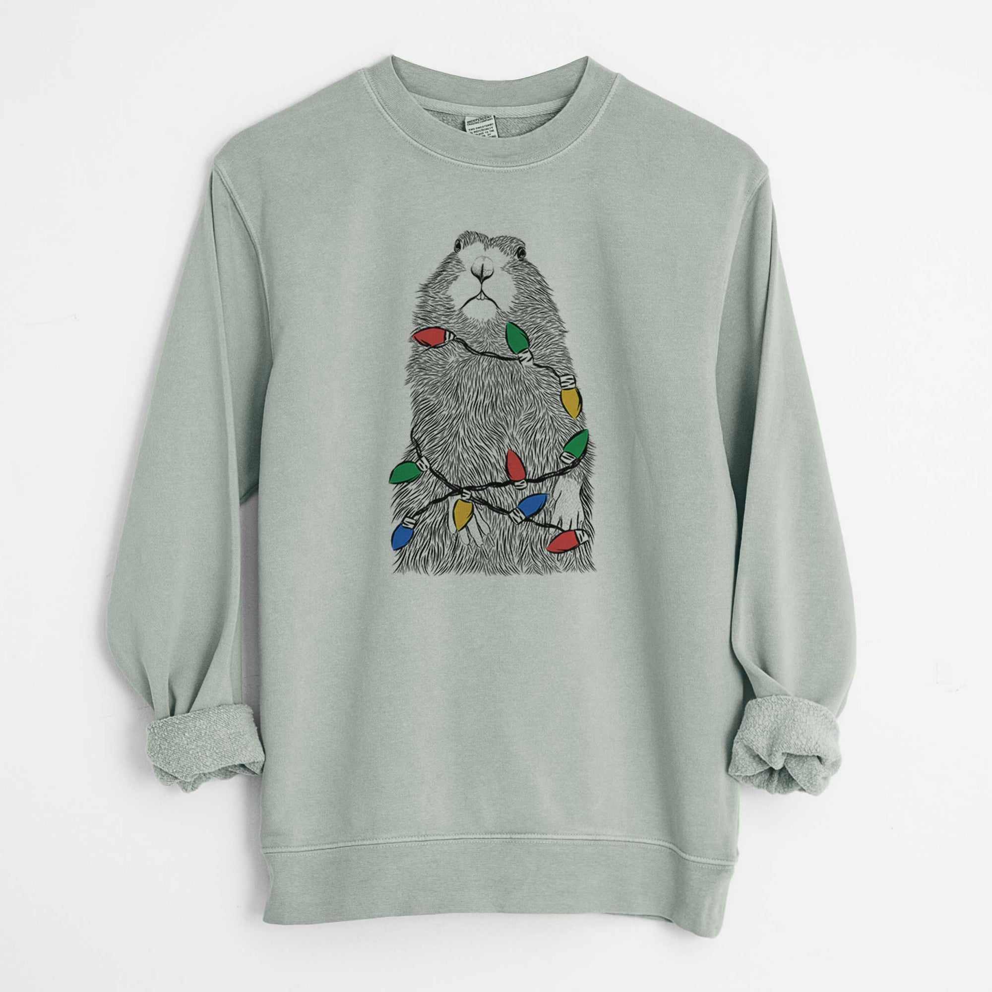 Christmas Lights Mr. Otis the Prairie Dog - Unisex Pigment Dyed Crew Sweatshirt