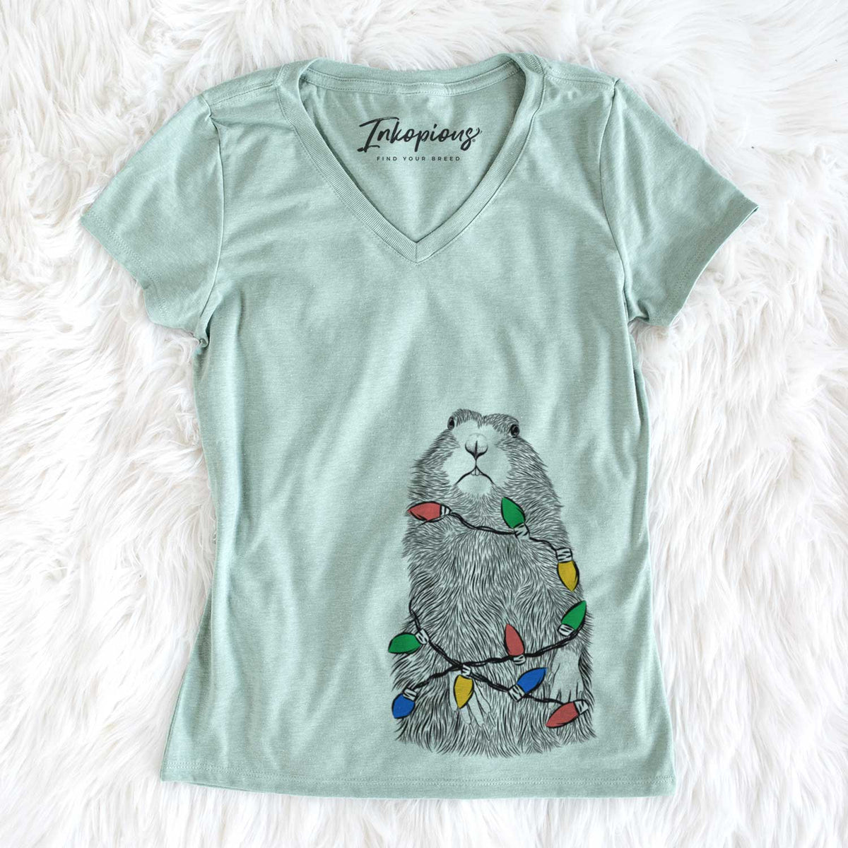 Christmas Lights Mr. Otis the Prairie Dog - Women&#39;s V-neck Shirt