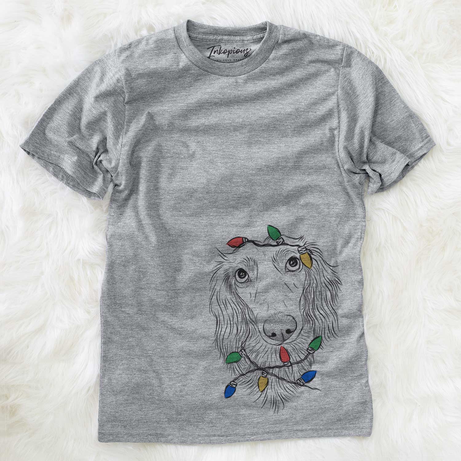 Christmas Lights Mr. Rusty the Long Haired Dachshund - Unisex Crewneck