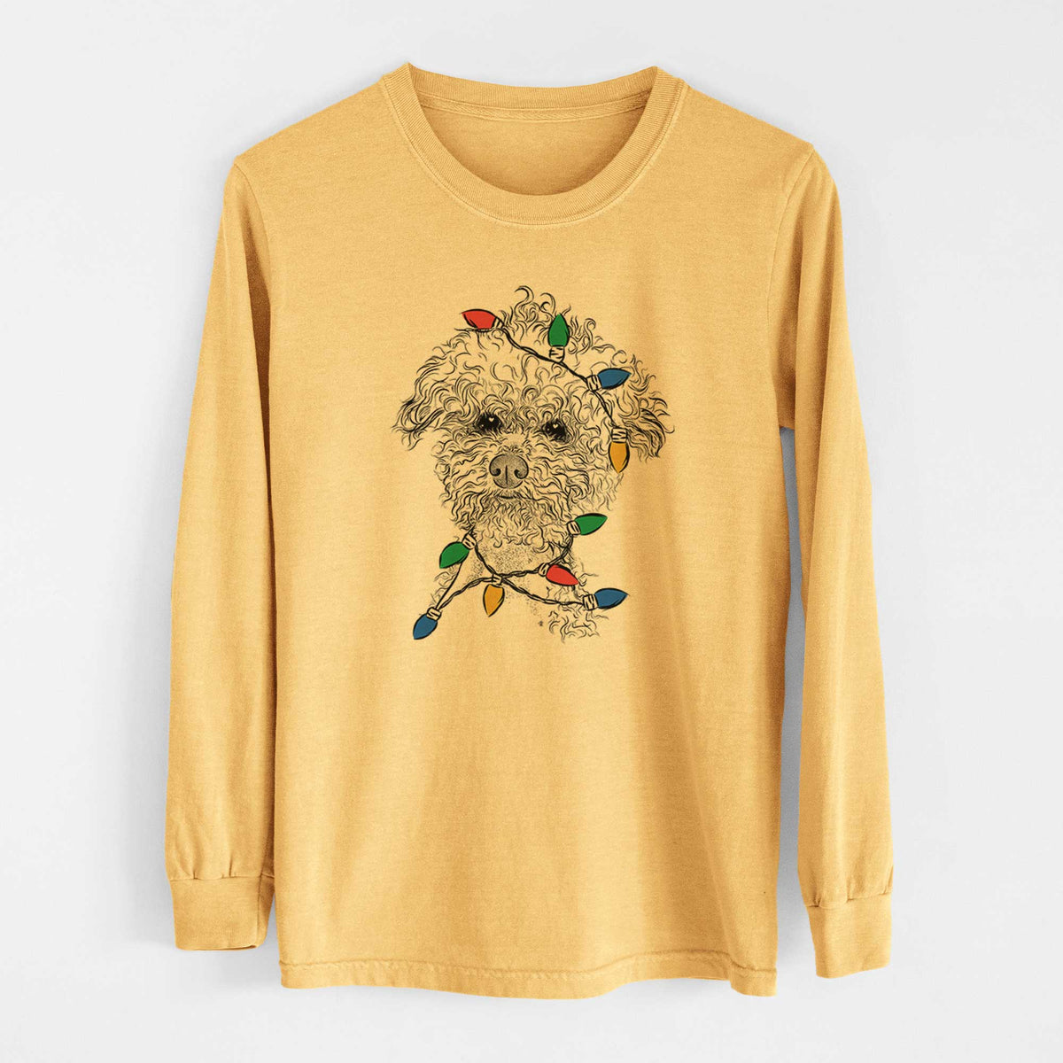 Christmas Lights Muffin the Poodle - Heavyweight 100% Cotton Long Sleeve