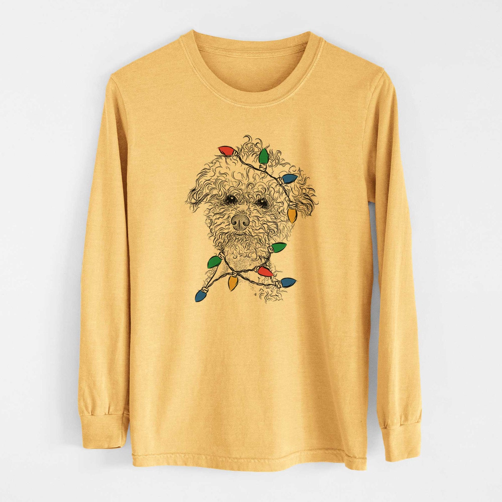 Christmas Lights Muffin the Poodle - Heavyweight 100% Cotton Long Sleeve