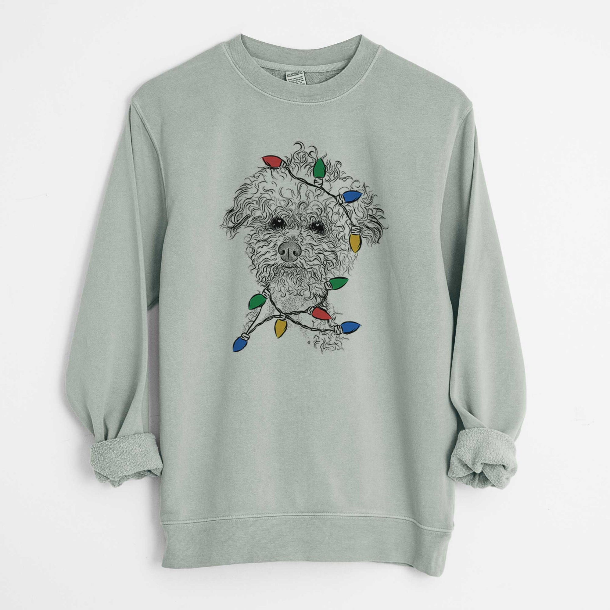 Christmas Lights Muffin the Poodle - Unisex Pigment Dyed Crew Sweatshirt