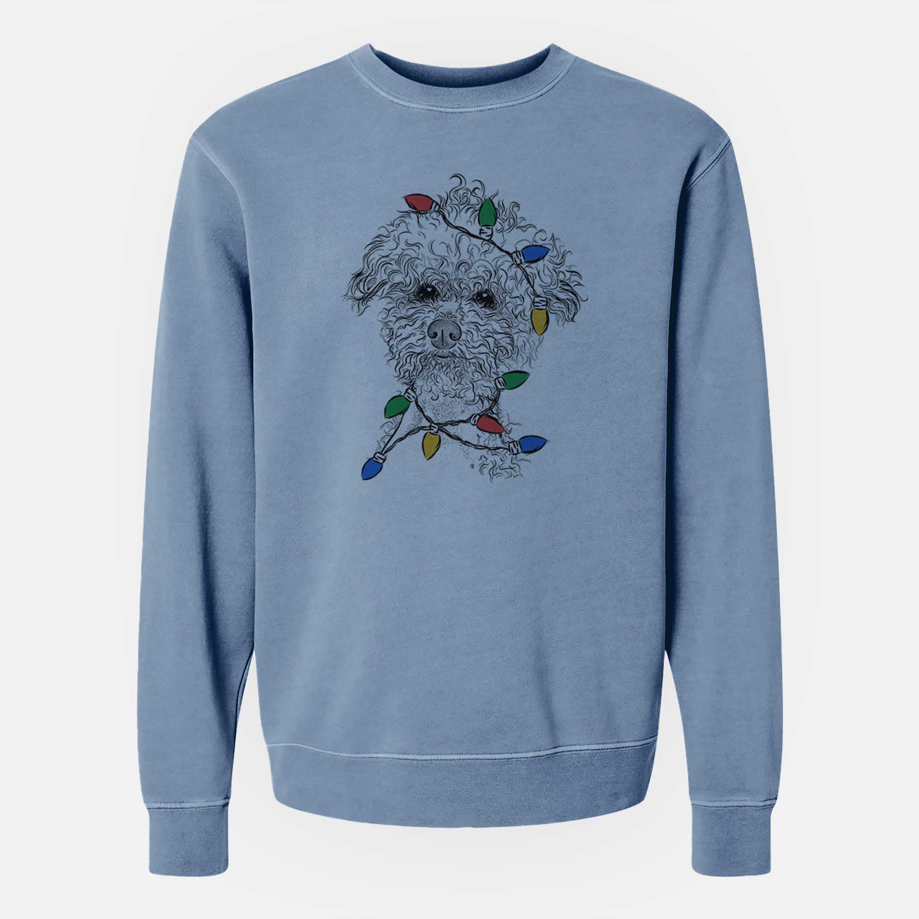 Christmas Lights Muffin the Poodle - Unisex Pigment Dyed Crew Sweatshirt