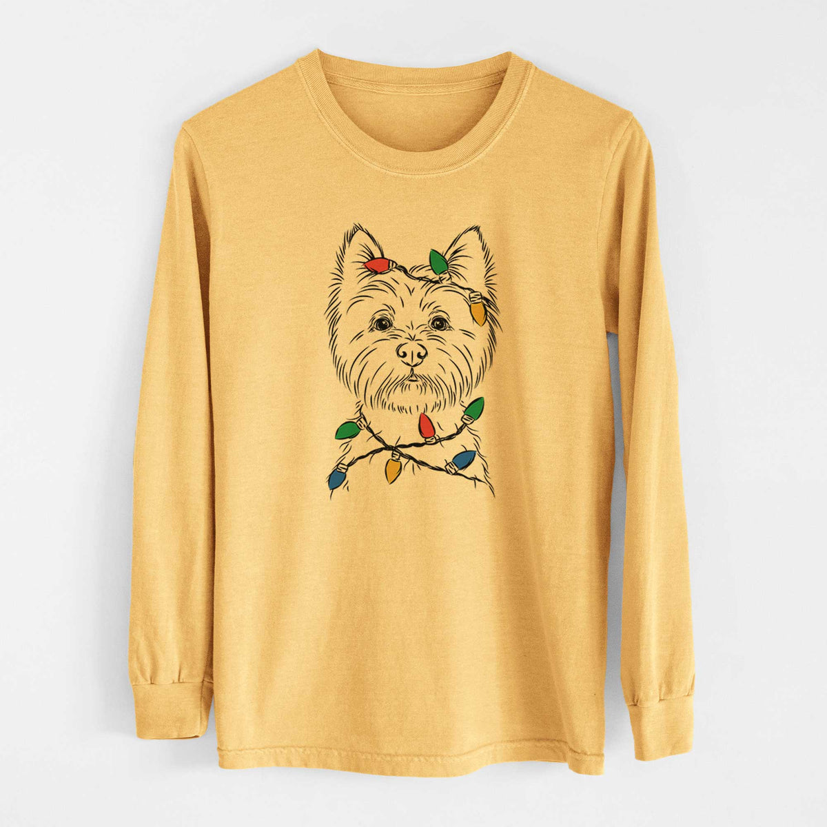 Christmas Lights Murphy the West Highland Terrier - Heavyweight 100% Cotton Long Sleeve