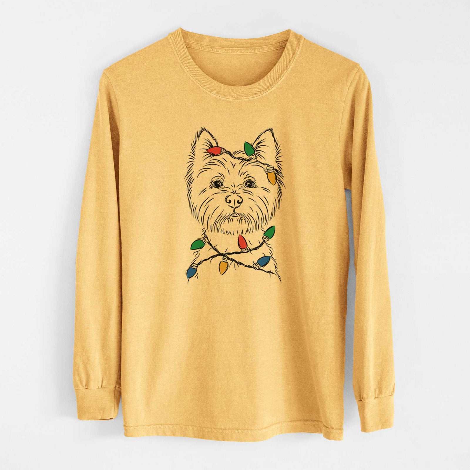 Christmas Lights Murphy the West Highland Terrier - Heavyweight 100% Cotton Long Sleeve