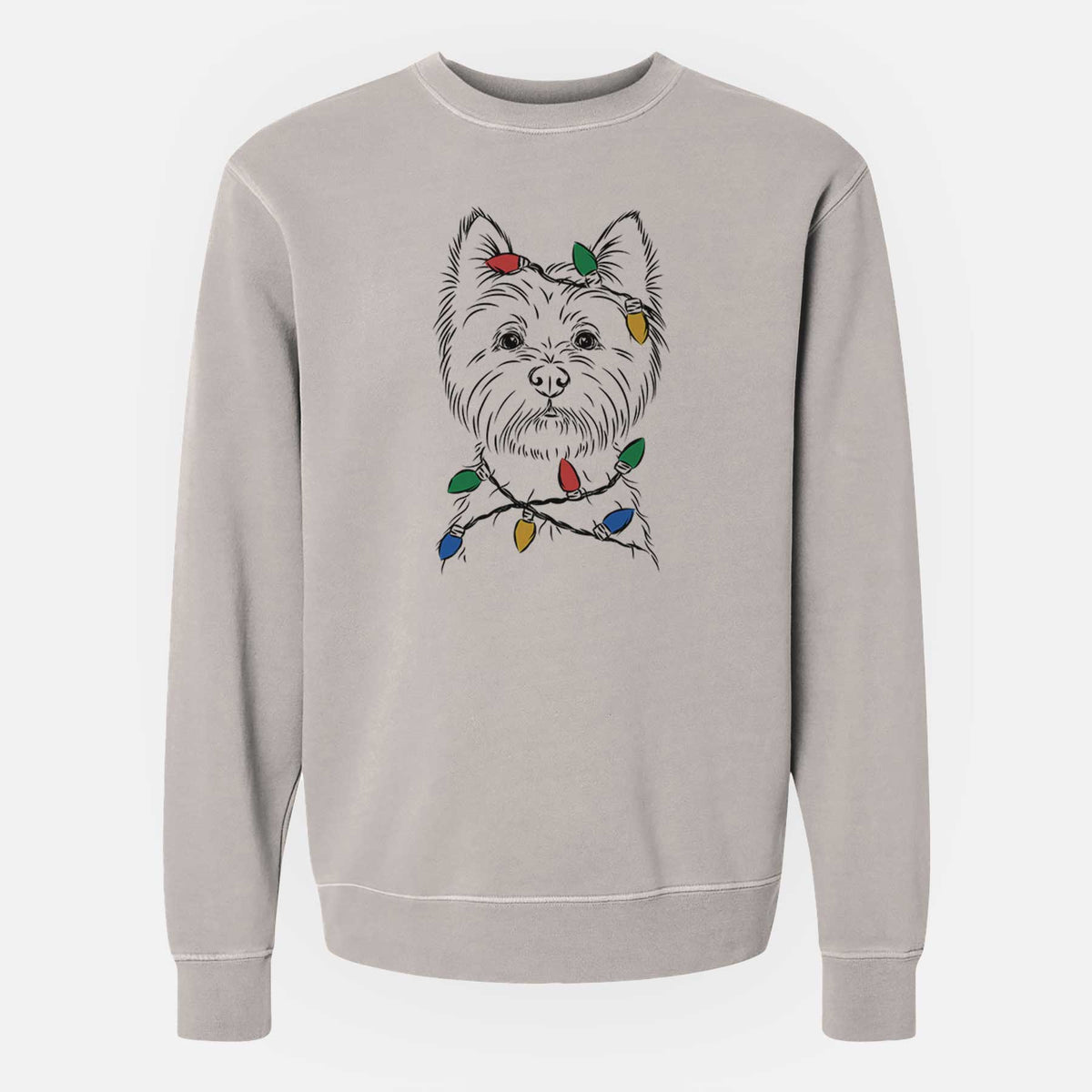 Christmas Lights Murphy the West Highland Terrier - Unisex Pigment Dyed Crew Sweatshirt