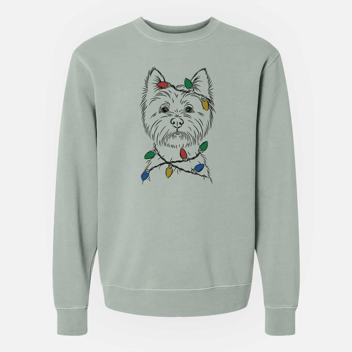 Christmas Lights Murphy the West Highland Terrier - Unisex Pigment Dyed Crew Sweatshirt