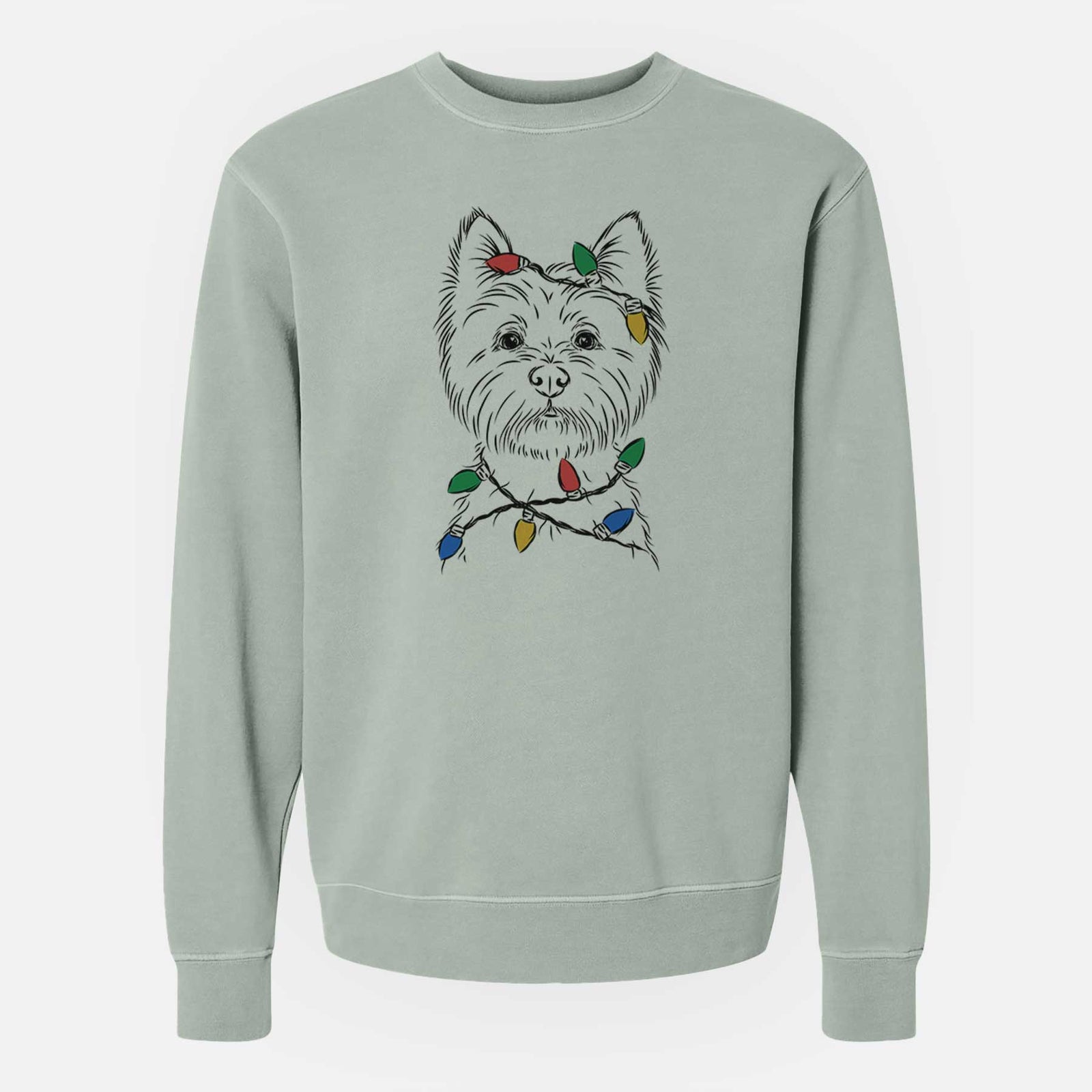 Christmas Lights Murphy the West Highland Terrier - Unisex Pigment Dyed Crew Sweatshirt
