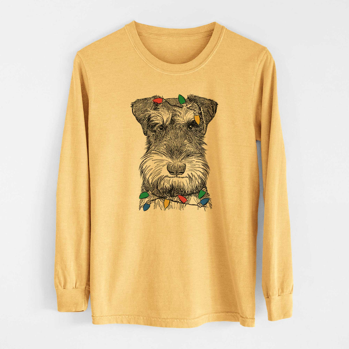 Christmas Lights Murphy the Mini Schnauzer - Heavyweight 100% Cotton Long Sleeve