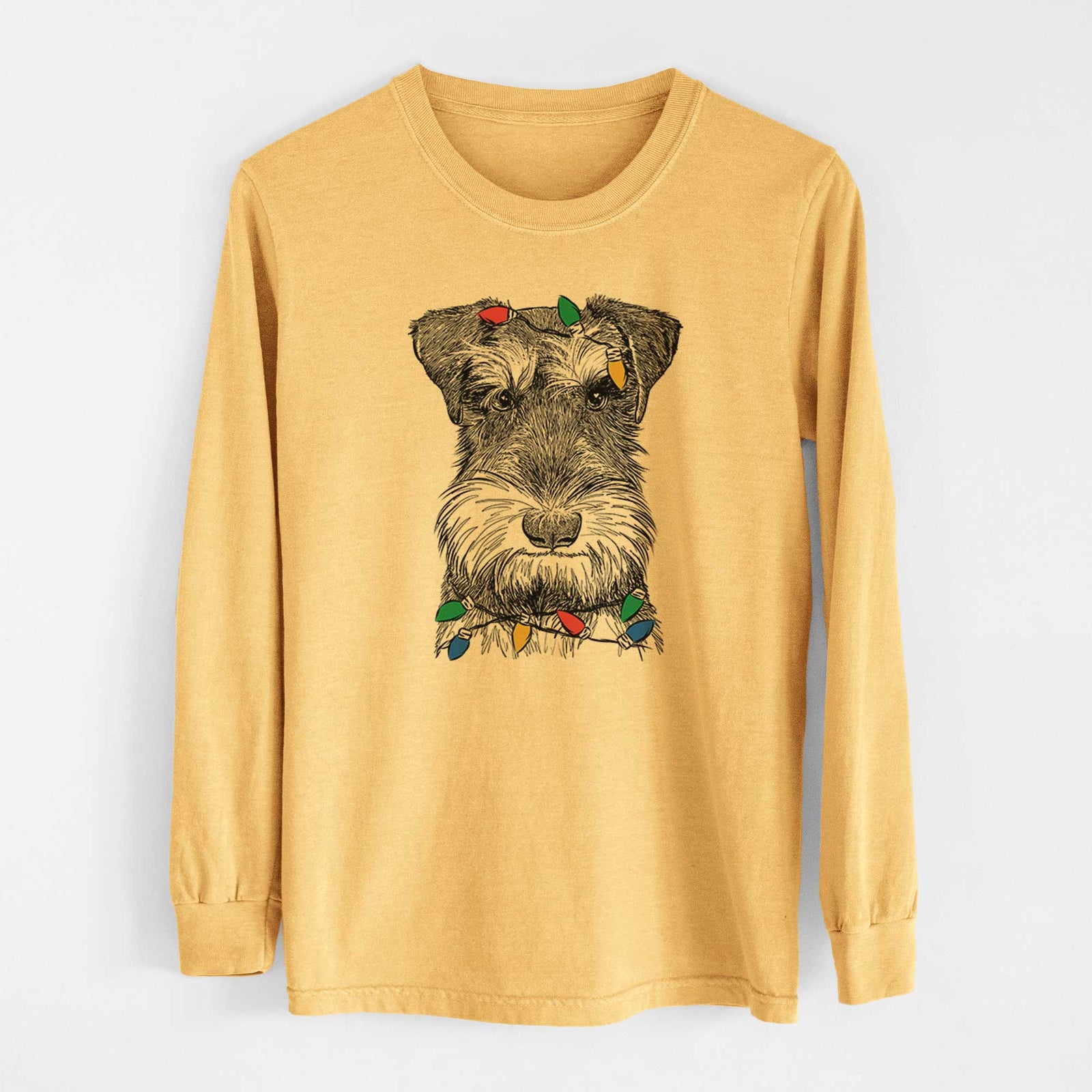 Christmas Lights Murphy the Mini Schnauzer - Heavyweight 100% Cotton Long Sleeve