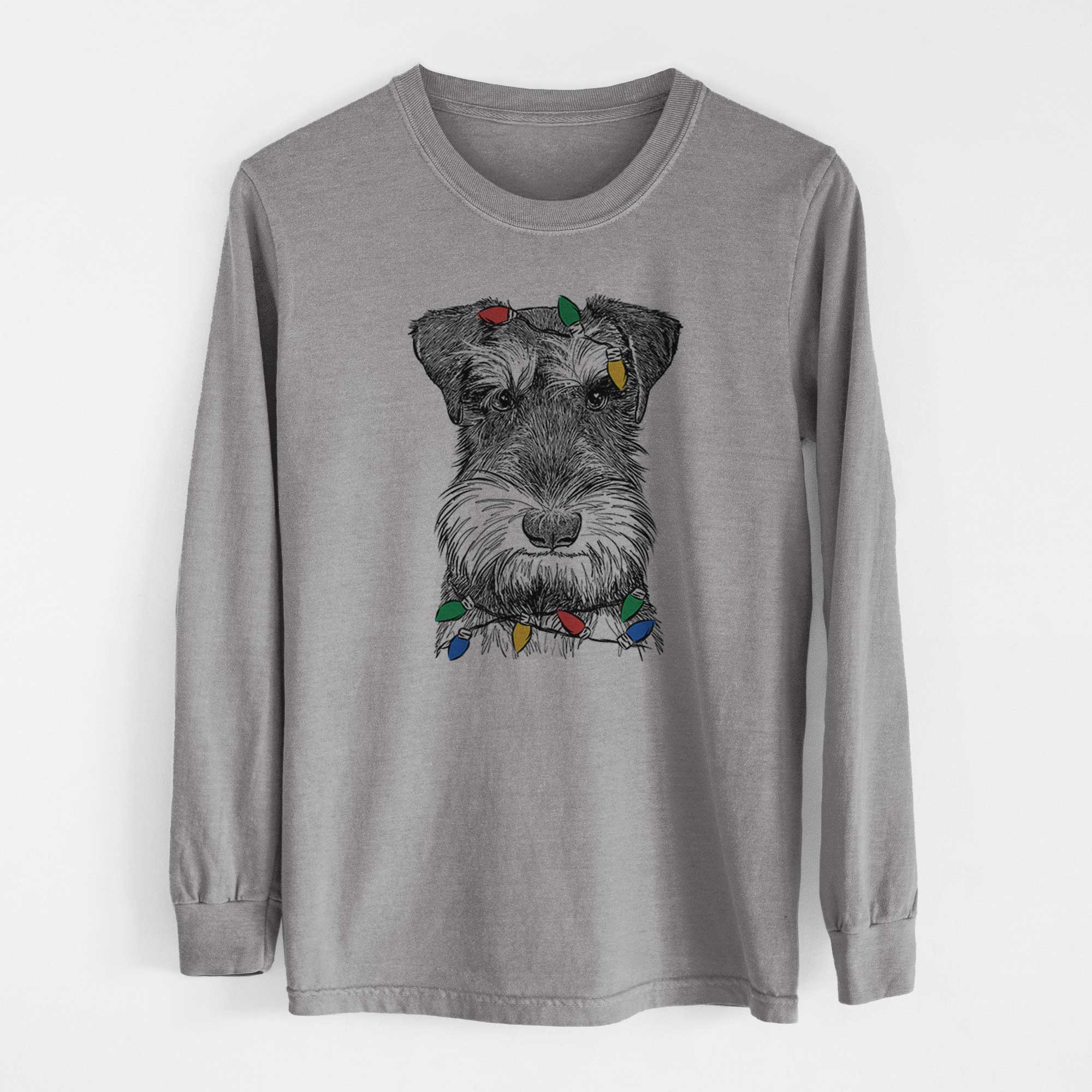 Christmas Lights Murphy the Mini Schnauzer - Heavyweight 100% Cotton Long Sleeve