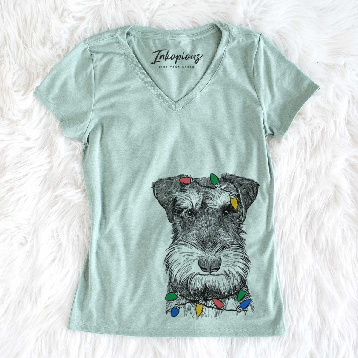 Christmas Lights Murphy the Mini Schnauzer - Women's V-neck Shirt