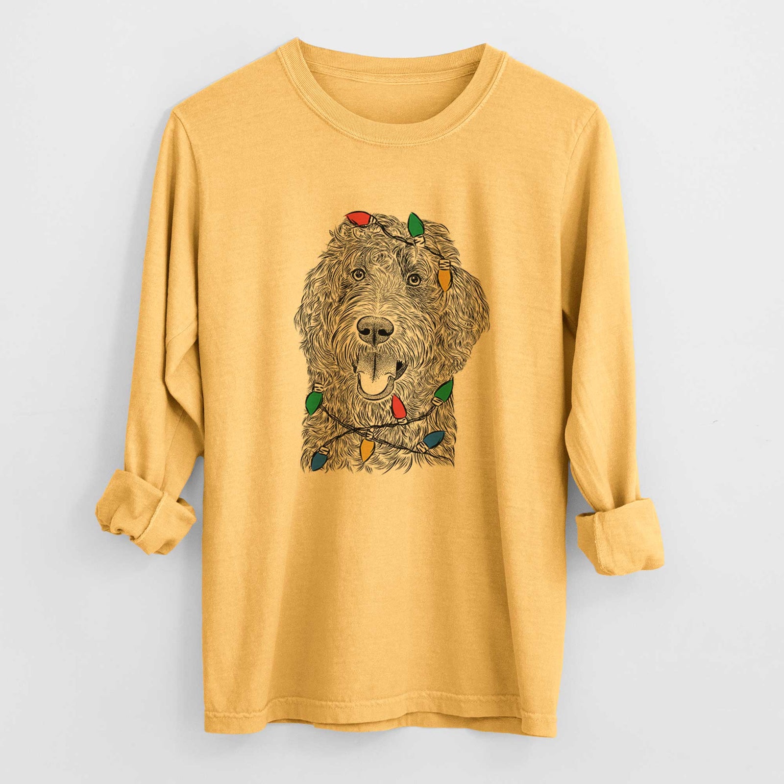 Christmas Lights Murr Dog the Labradoodle - Heavyweight 100% Cotton Long Sleeve