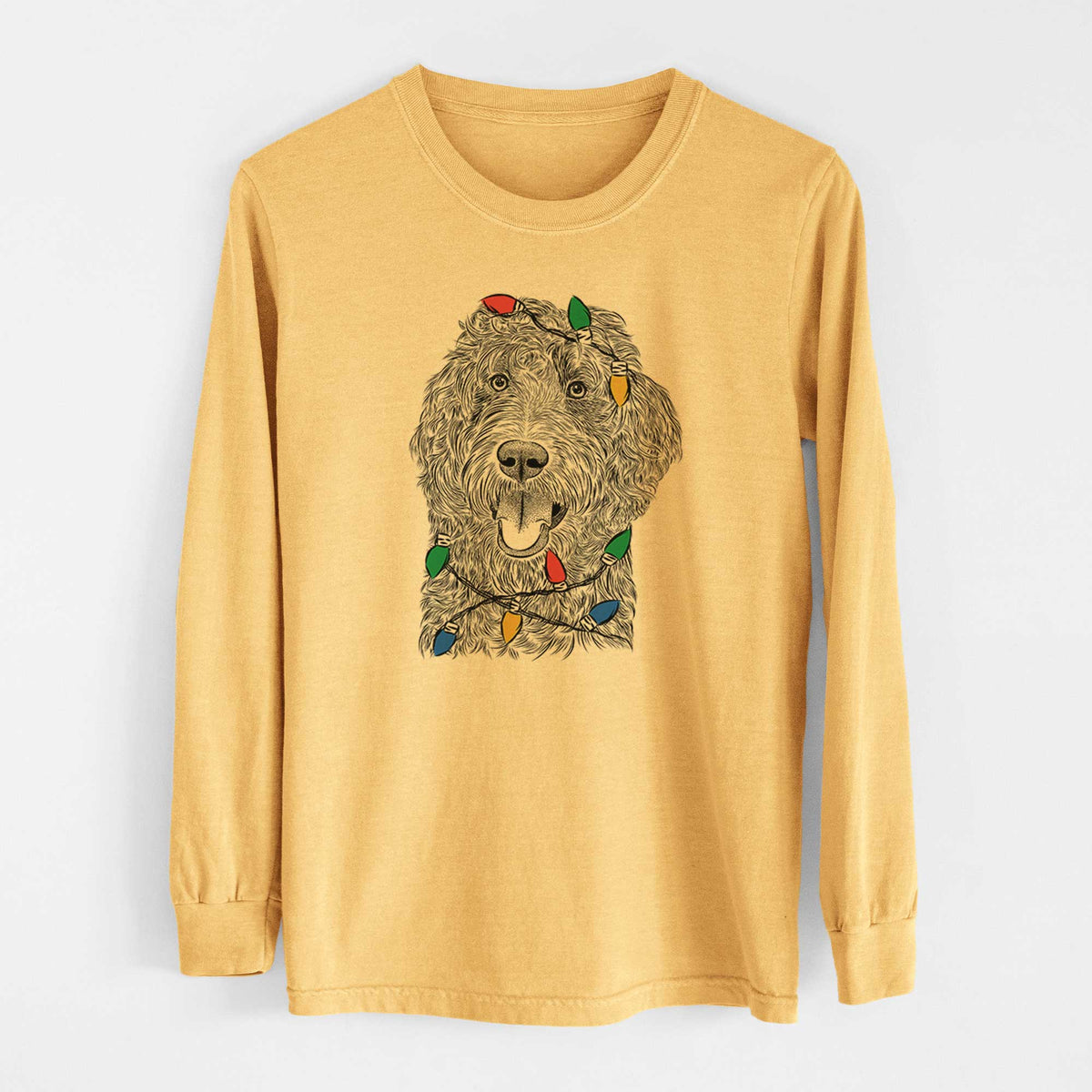 Christmas Lights Murr Dog the Labradoodle - Heavyweight 100% Cotton Long Sleeve