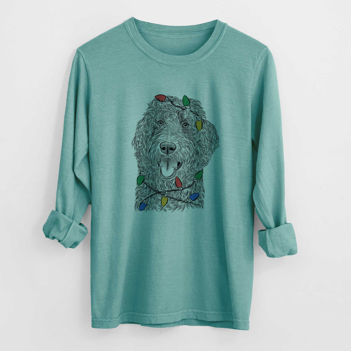 Christmas Lights Murr Dog the Labradoodle - Heavyweight 100% Cotton Long Sleeve