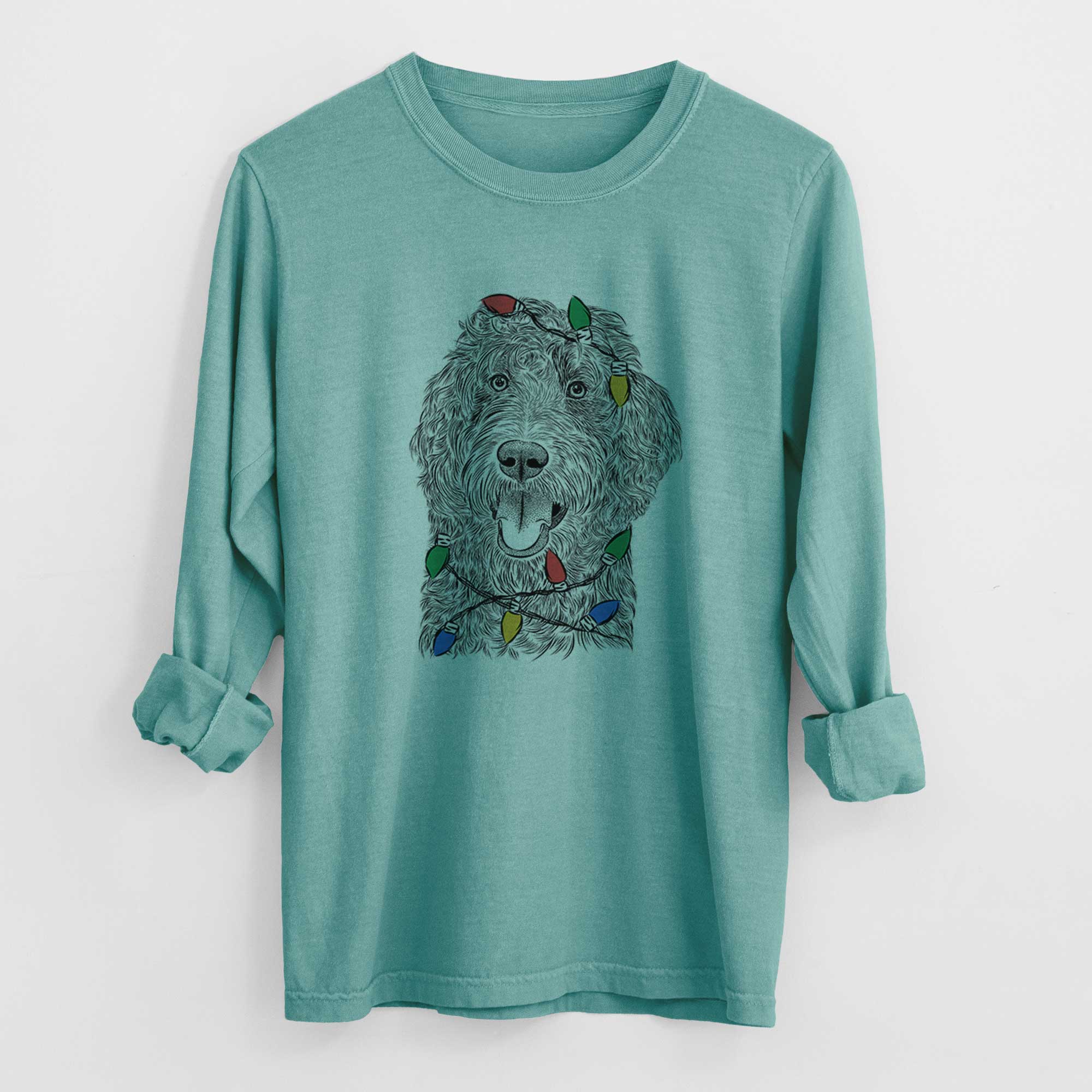 Christmas Lights Murr Dog the Labradoodle - Heavyweight 100% Cotton Long Sleeve