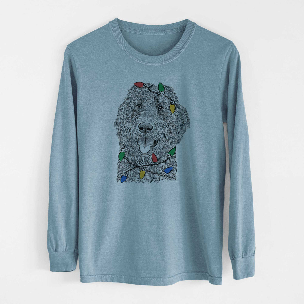 Christmas Lights Murr Dog the Labradoodle - Heavyweight 100% Cotton Long Sleeve