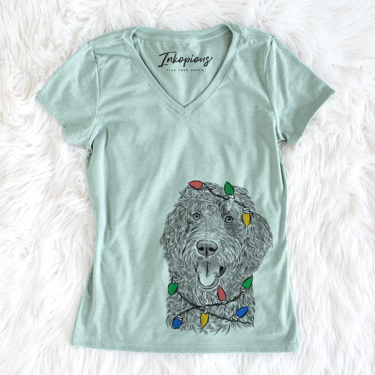 Christmas Lights Murr Dog the Labradoodle - Women&#39;s V-neck Shirt