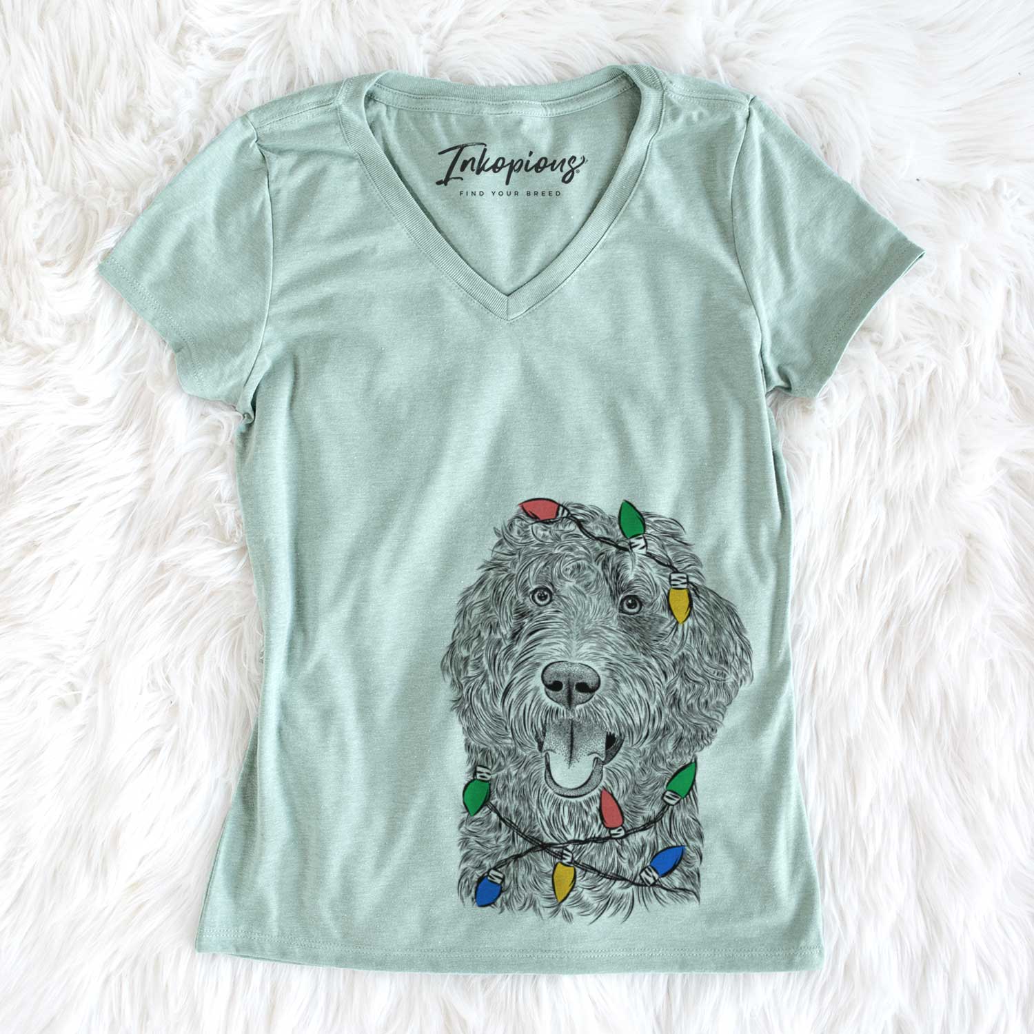 Christmas Lights Murr Dog the Labradoodle - Women's V-neck Shirt