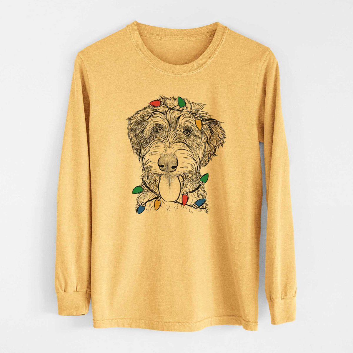 Christmas Lights Myrtle Mae the Aussiedoodle - Heavyweight 100% Cotton Long Sleeve