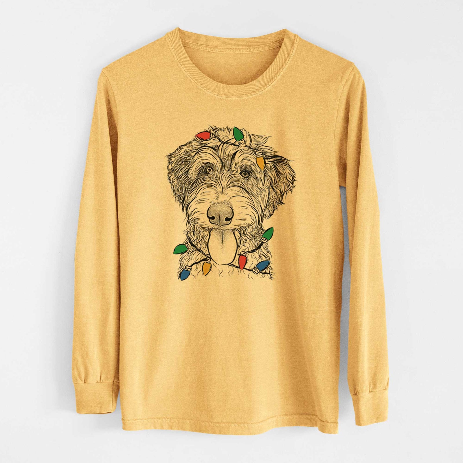 Christmas Lights Myrtle Mae the Aussiedoodle - Heavyweight 100% Cotton Long Sleeve