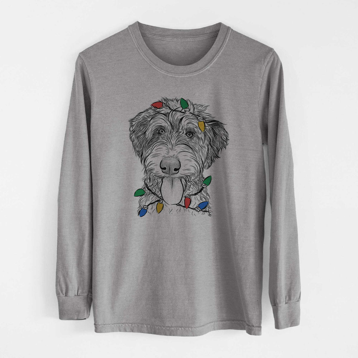 Christmas Lights Myrtle Mae the Aussiedoodle - Heavyweight 100% Cotton Long Sleeve