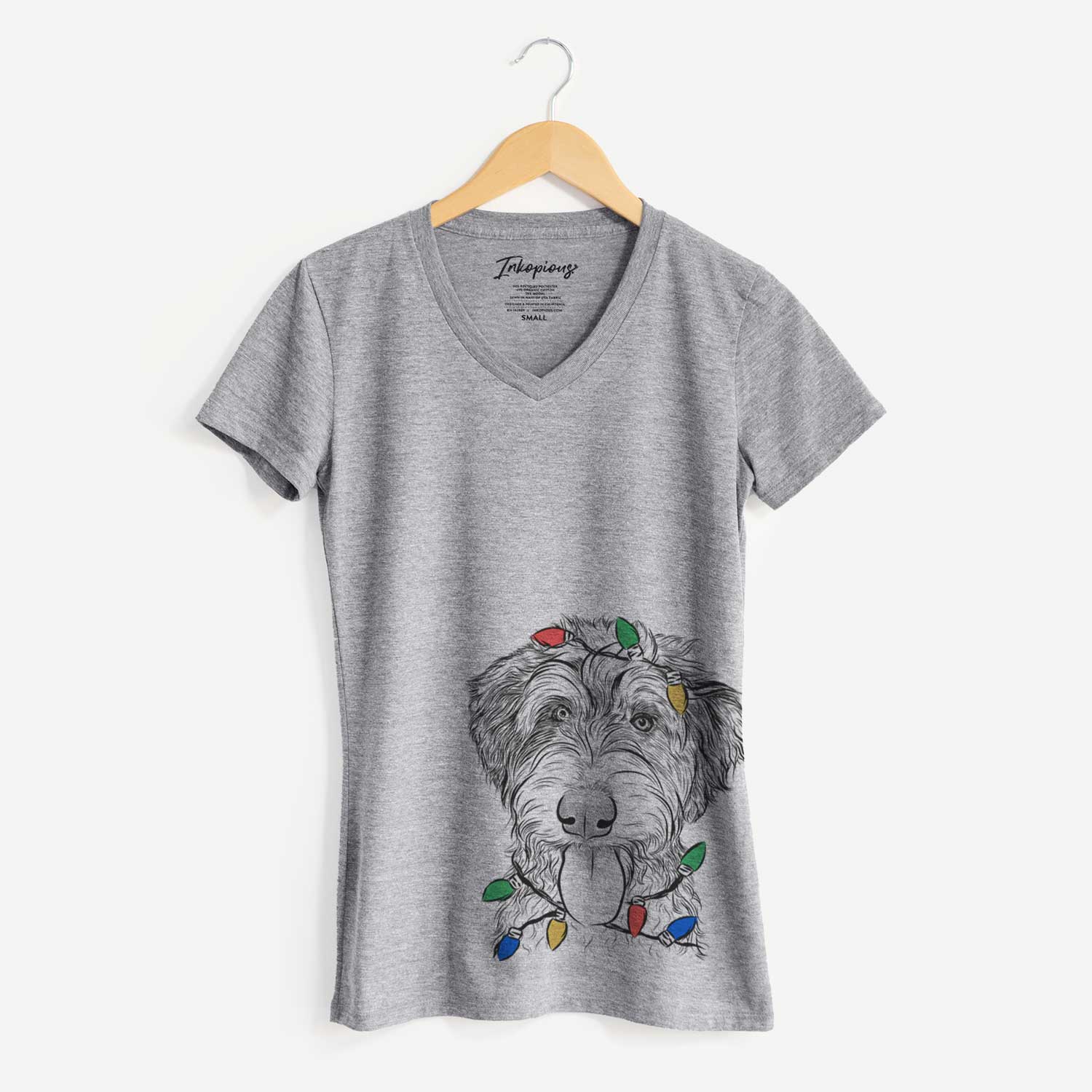 Christmas Lights Myrtle Mae the Aussiedoodle - Women's V-neck Shirt