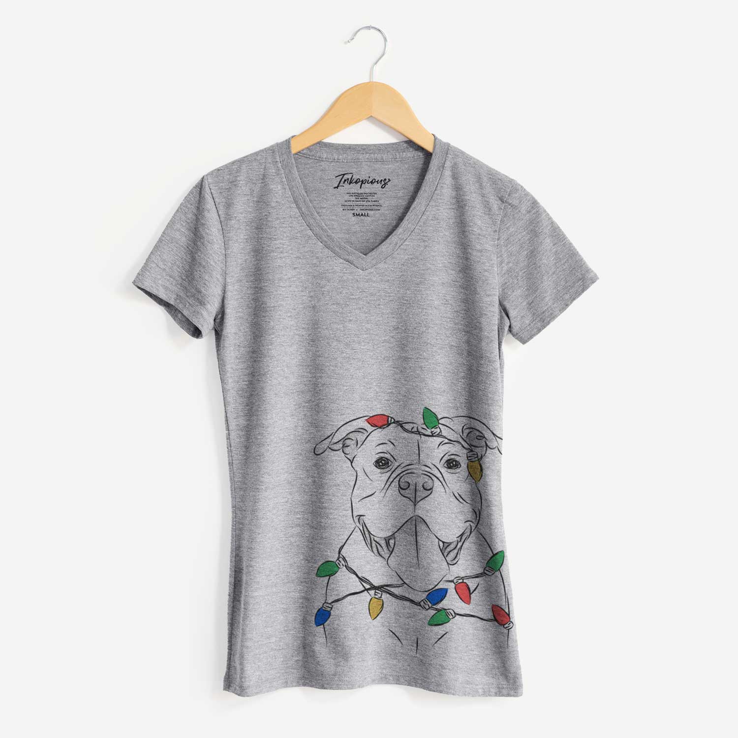 Christmas Lights Nacho the American Bully - Women's V-neck Shirt