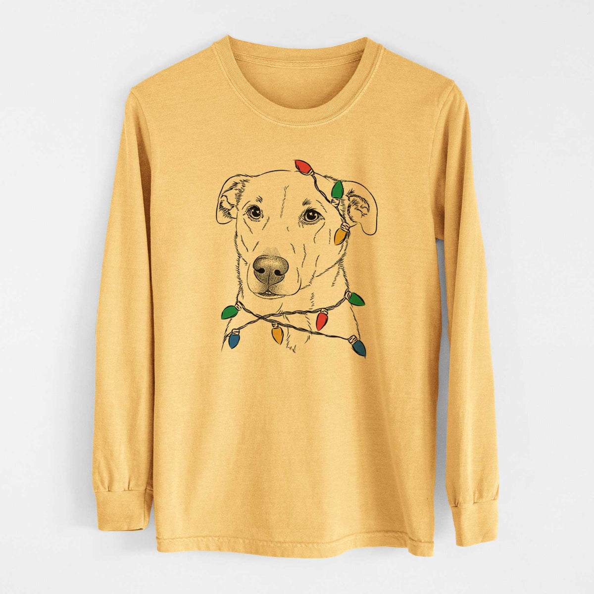 Christmas Lights Nala the American Staffordshire Terrier - Heavyweight 100% Cotton Long Sleeve