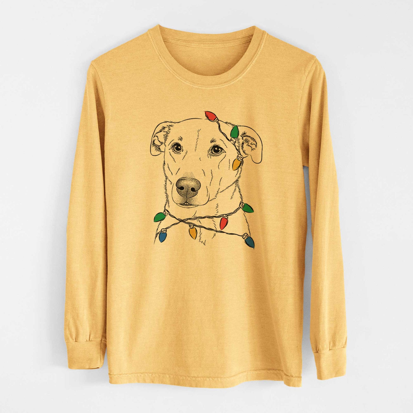Christmas Lights Nala the American Staffordshire Terrier - Heavyweight 100% Cotton Long Sleeve