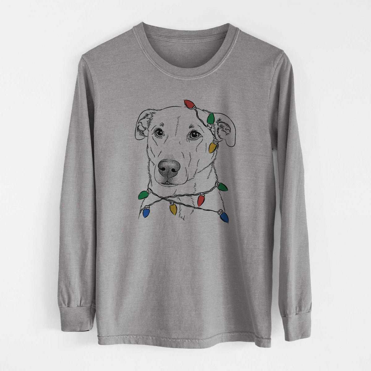 Christmas Lights Nala the American Staffordshire Terrier - Heavyweight 100% Cotton Long Sleeve