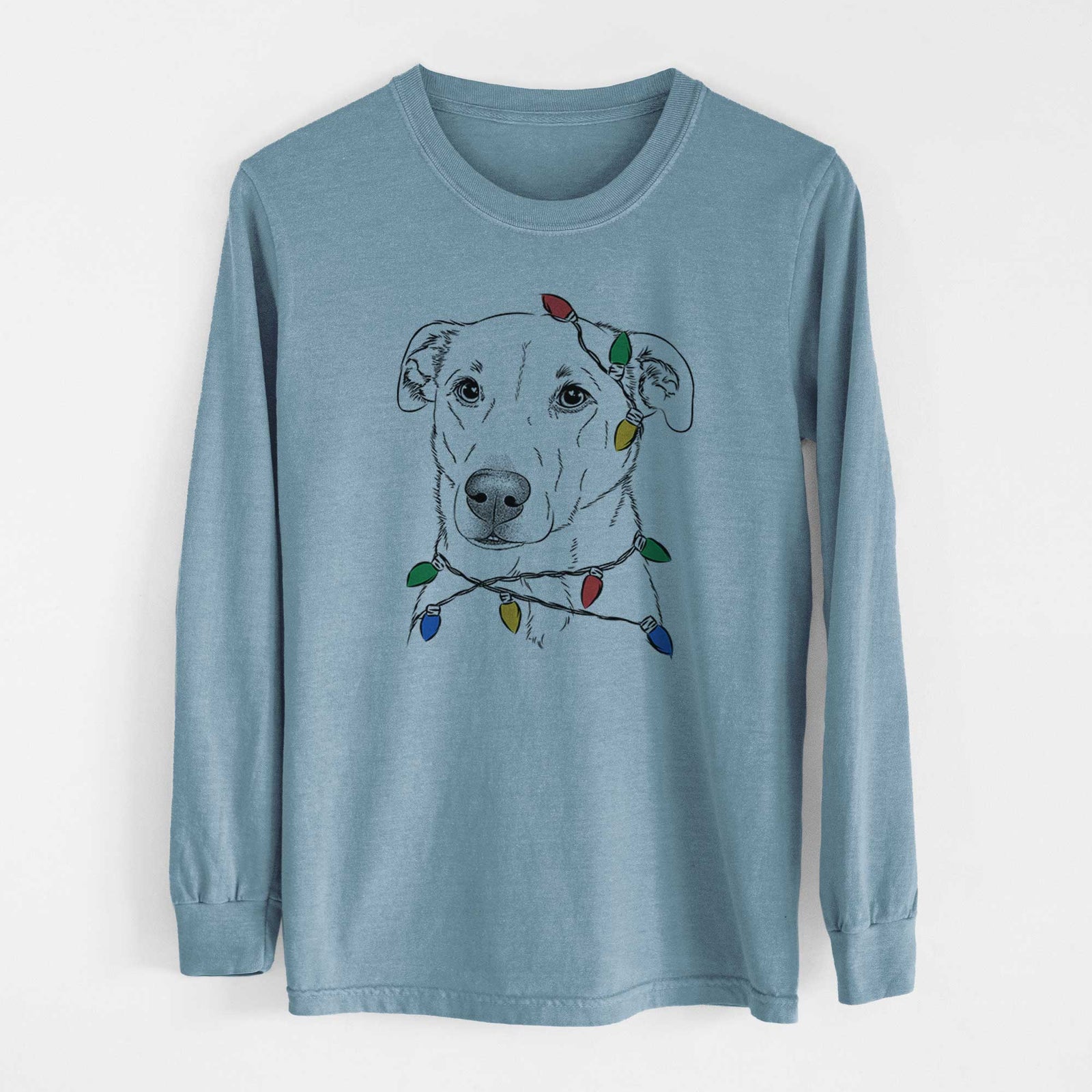 Christmas Lights Nala the American Staffordshire Terrier - Heavyweight 100% Cotton Long Sleeve