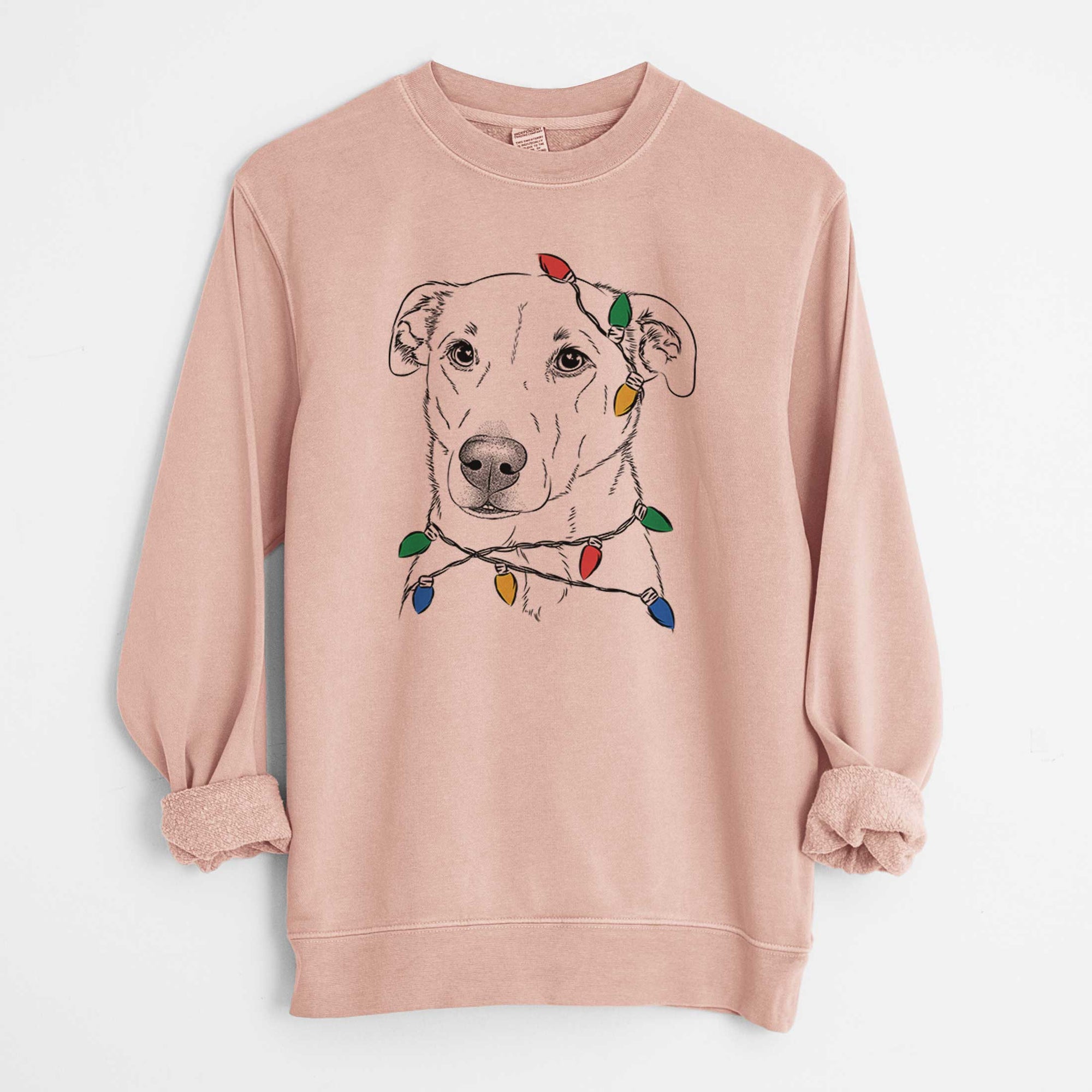 Christmas Lights Nala the American Staffordshire Terrier - Unisex Pigment Dyed Crew Sweatshirt