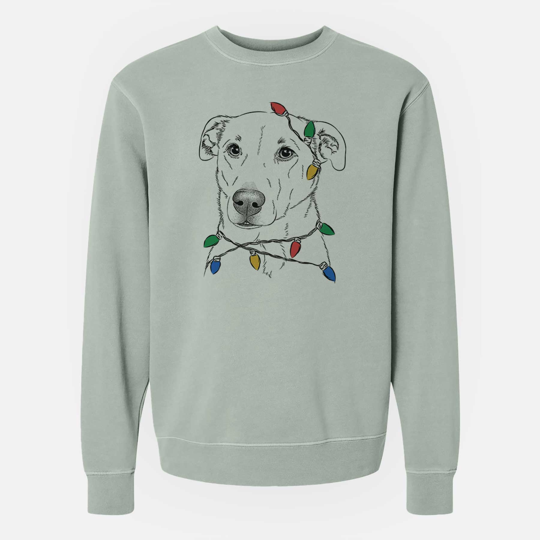 Christmas Lights Nala the American Staffordshire Terrier - Unisex Pigment Dyed Crew Sweatshirt