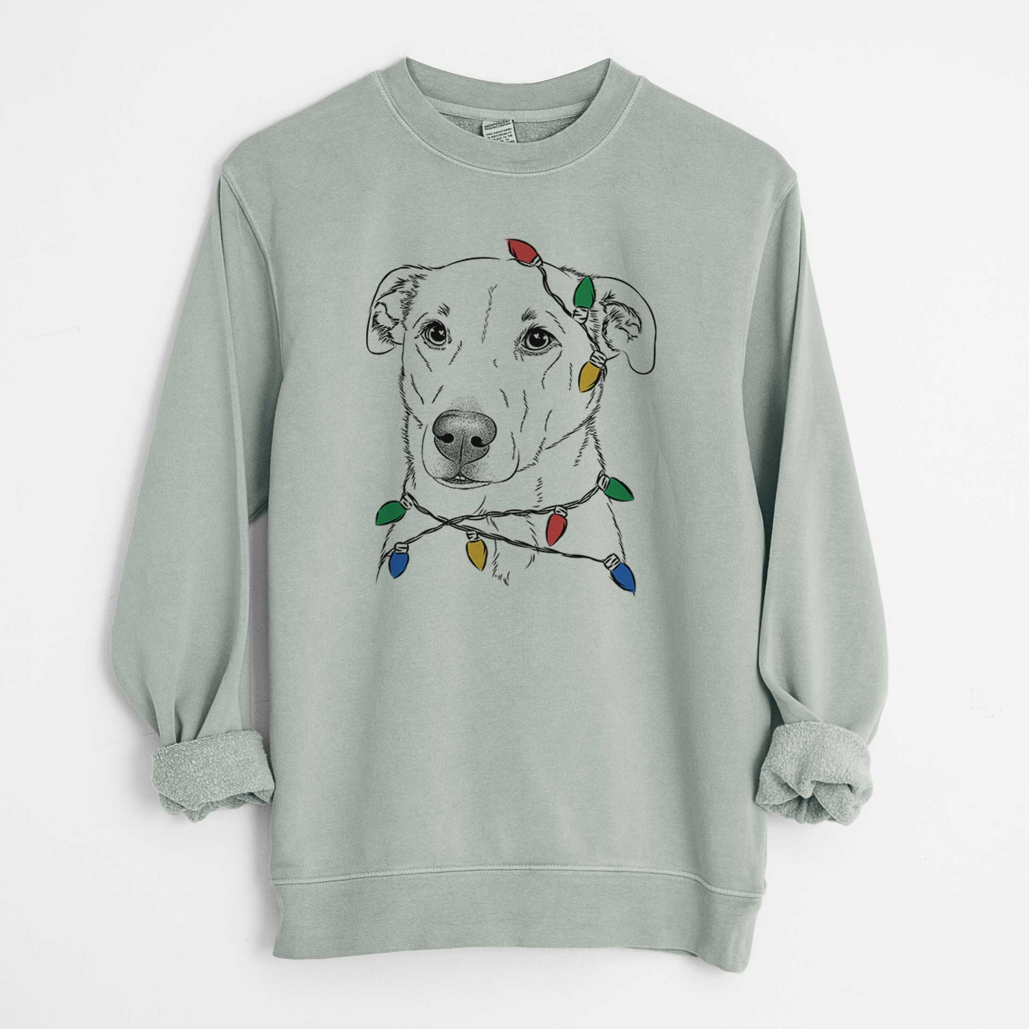 Christmas Lights Nala the American Staffordshire Terrier - Unisex Pigment Dyed Crew Sweatshirt